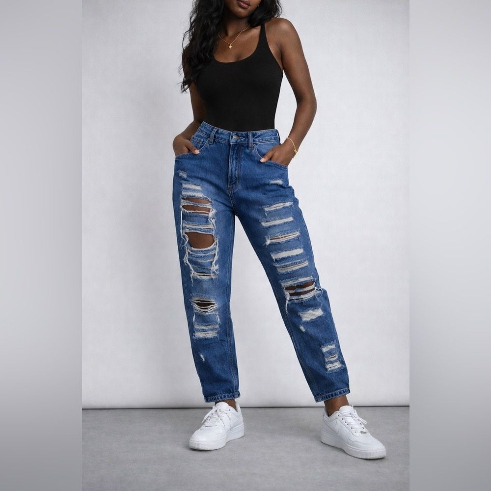 Fashion Nova Women's Distressed Mom Jeans